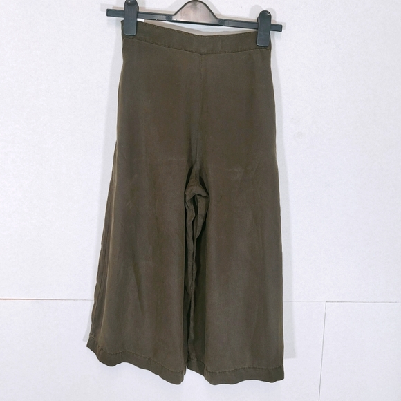 Mango Green Culottes Cropped Trousers Wide Leg High Waist Belted Size Small UK 8 - Picture 2 of 10